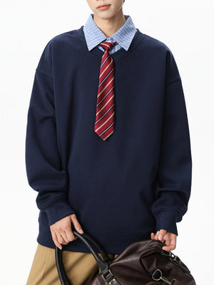 Fake Two Pieces Plaid Tie Contrasting Colors Splicing Polo