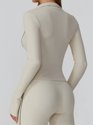 Veste de yoga bicolore en tissu brossé avec fermeture éclair, coupe-vent et ajustée
