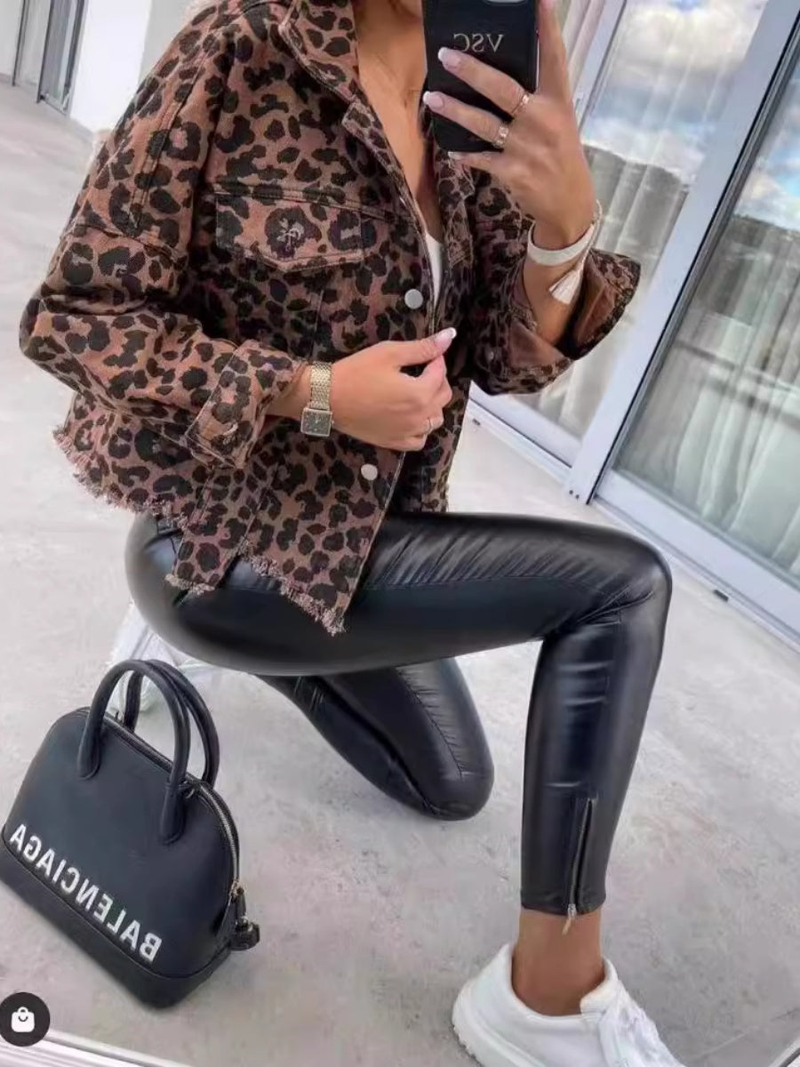 Liber Autumn Women's Leopard Denim jacket