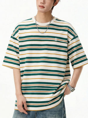 Retro Color-blocked Stripes Loose-fit T-shirts