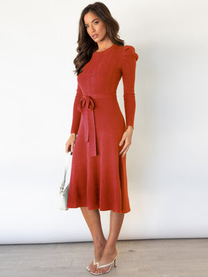 Puff Sleeves Knitted Skirt High-waisted Full Skirt Maxi Dresses