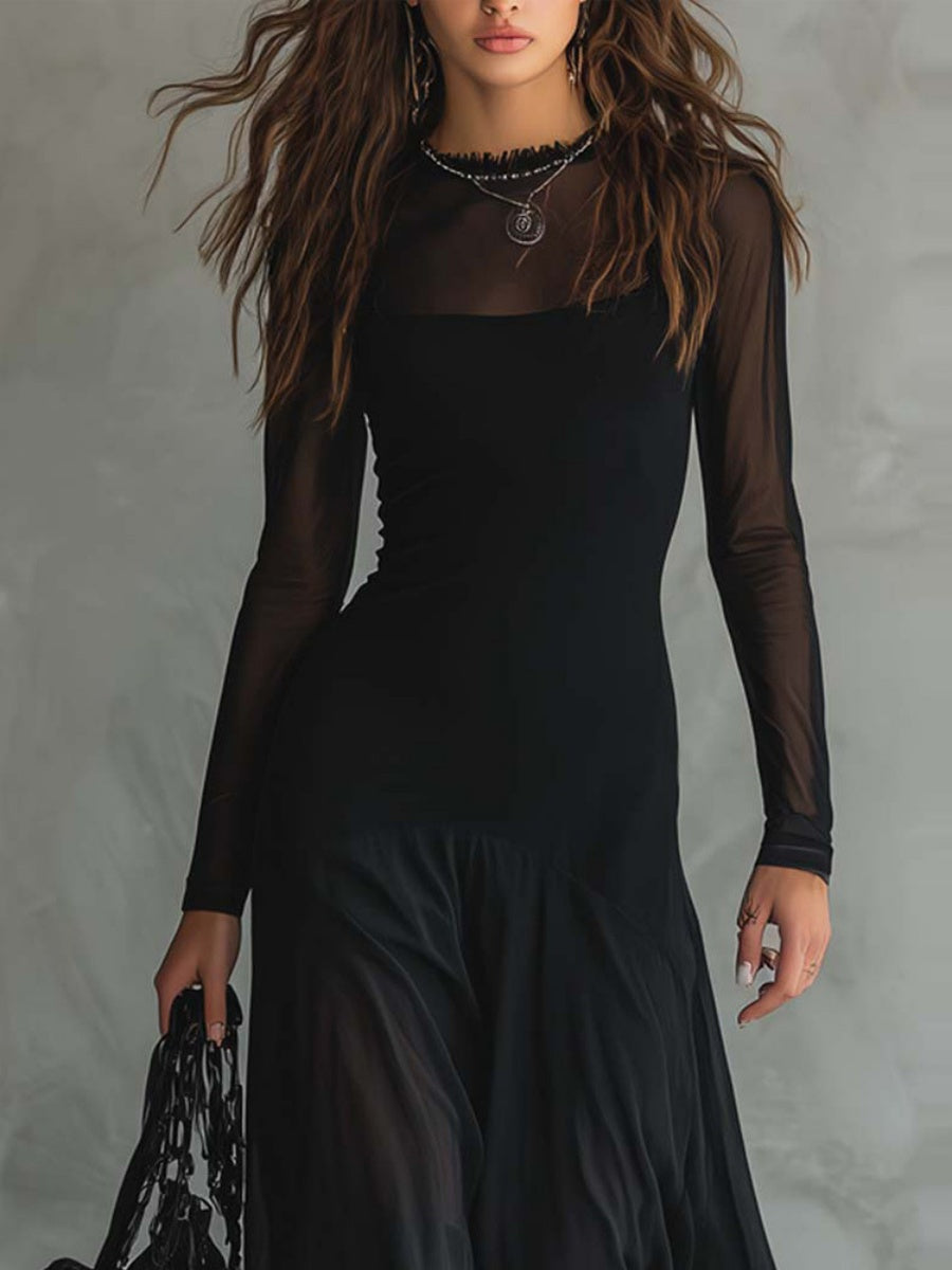 Mesh Splicing Queue Maxi Dresses