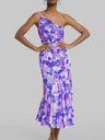 Sloping Shoulders Printed Temperament Fishtail Midi Dresses