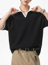 Layered-look Color-blocked Seagull Collar Polo Shirt