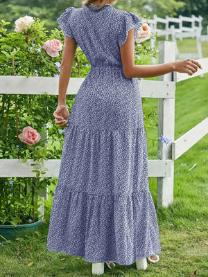 Floral Print V-neck Short Sleeve Maxi Dresses