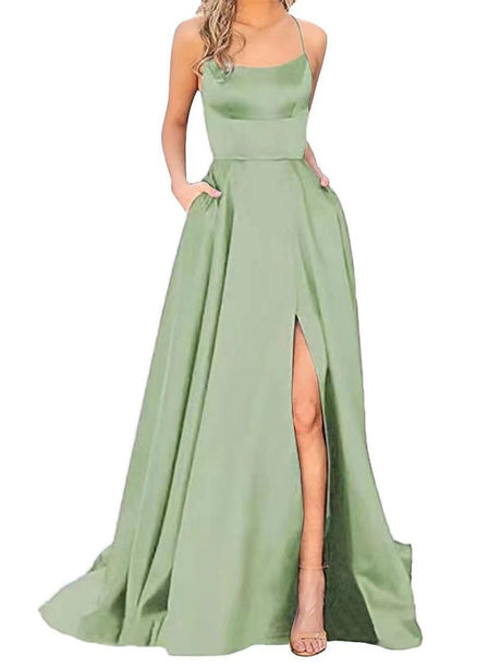 Seiden-Maxikleider mit hohem Ausschnitt, einfarbig, Camisoles und Maxikleider