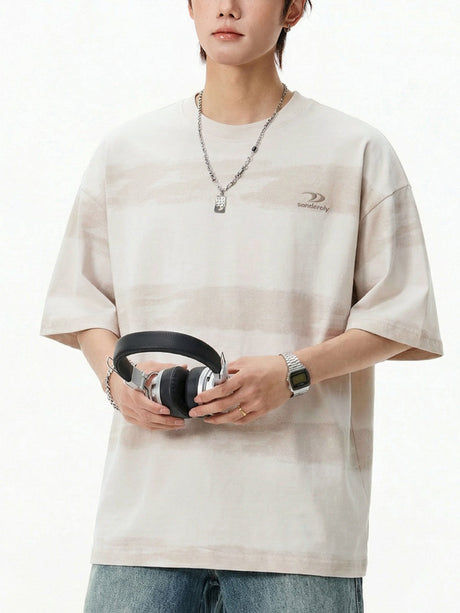 Imitation Tie-dye Stripes Pure Embroidery T-shirts