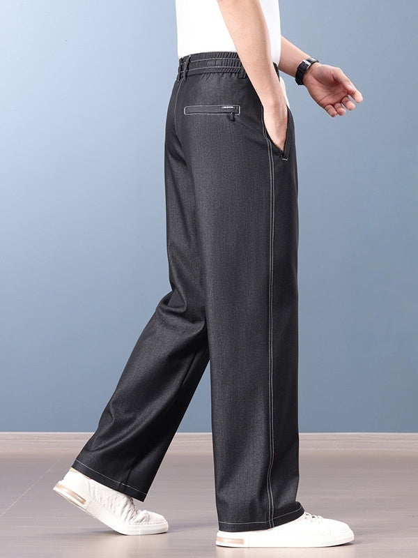 Faux Denim Straight-fit Loose-fit Anti-wrinkle Pants