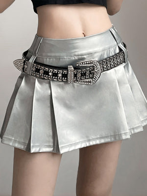 PU High-waisted No Belt Pleated Skirt