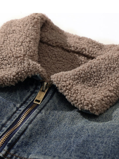Retro Maillard Fleece Denim Jacket