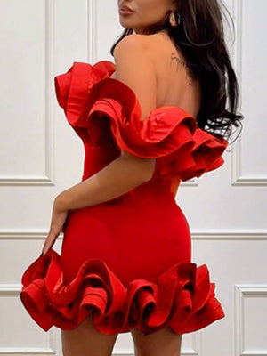 3D-Blumen, schulterfreies, trägerloses Top, plissierte Mini- und Kurzkleider zum Valentinstag