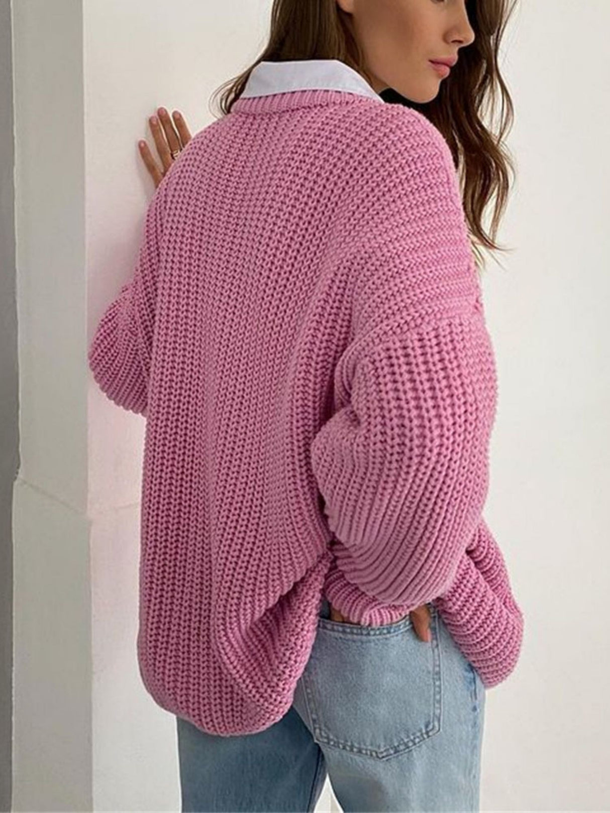 Liber Crew Neck Loose Solid Color Knitted Sweater