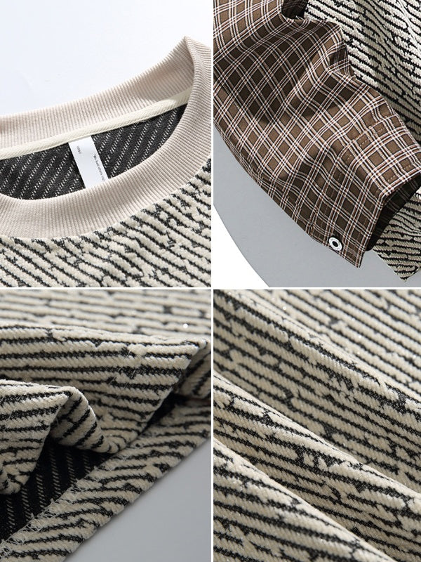 Gold Thread Weaving Fake Two Pieces Contrasting Colors Fleece Sweatshirt