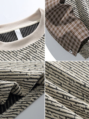 Gold Thread Weaving Fake Two Pieces Contrasting Colors Fleece Sweatshirt