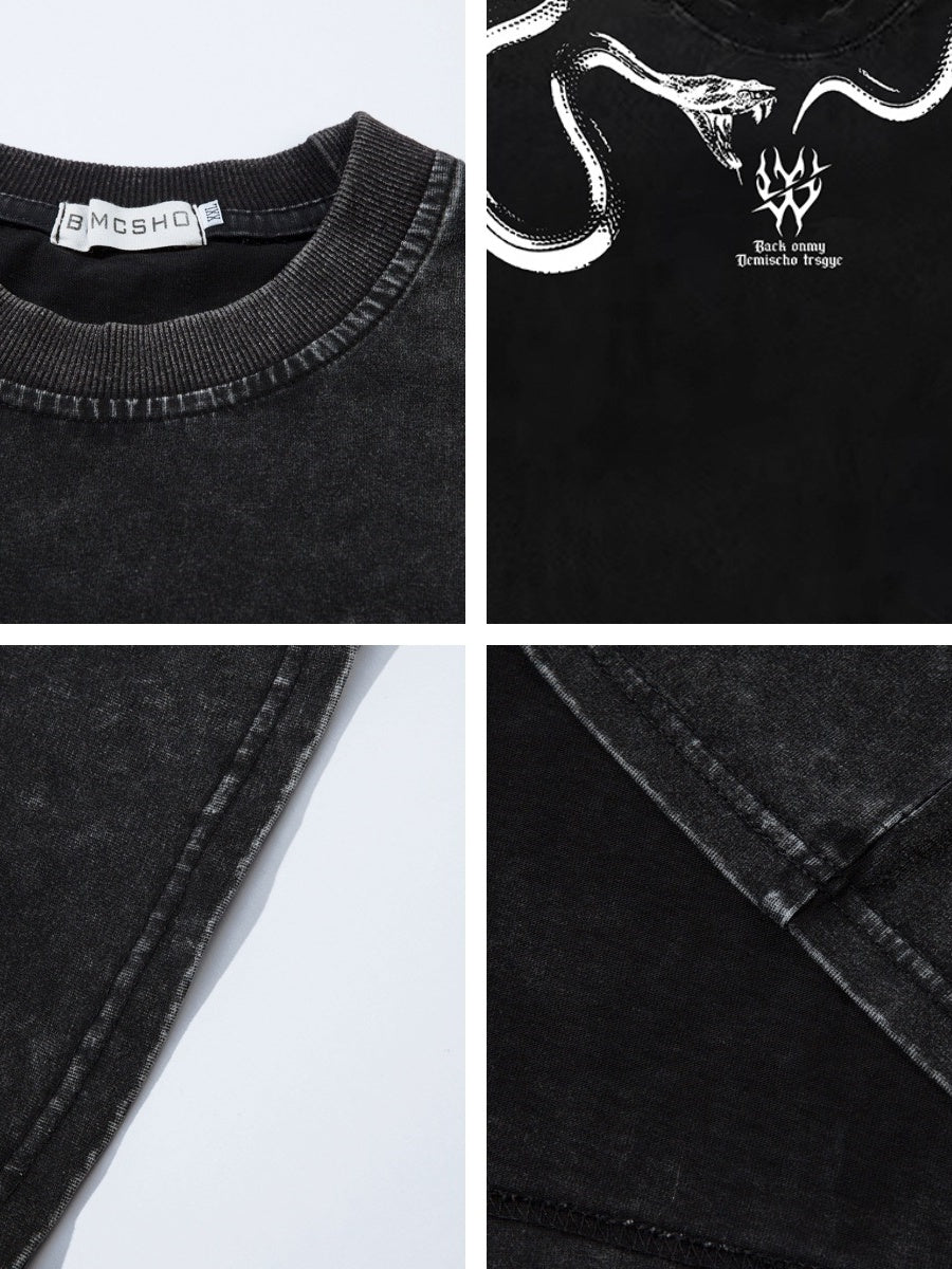 Spirit Snake Printed Loose-fit Washed T-shirts