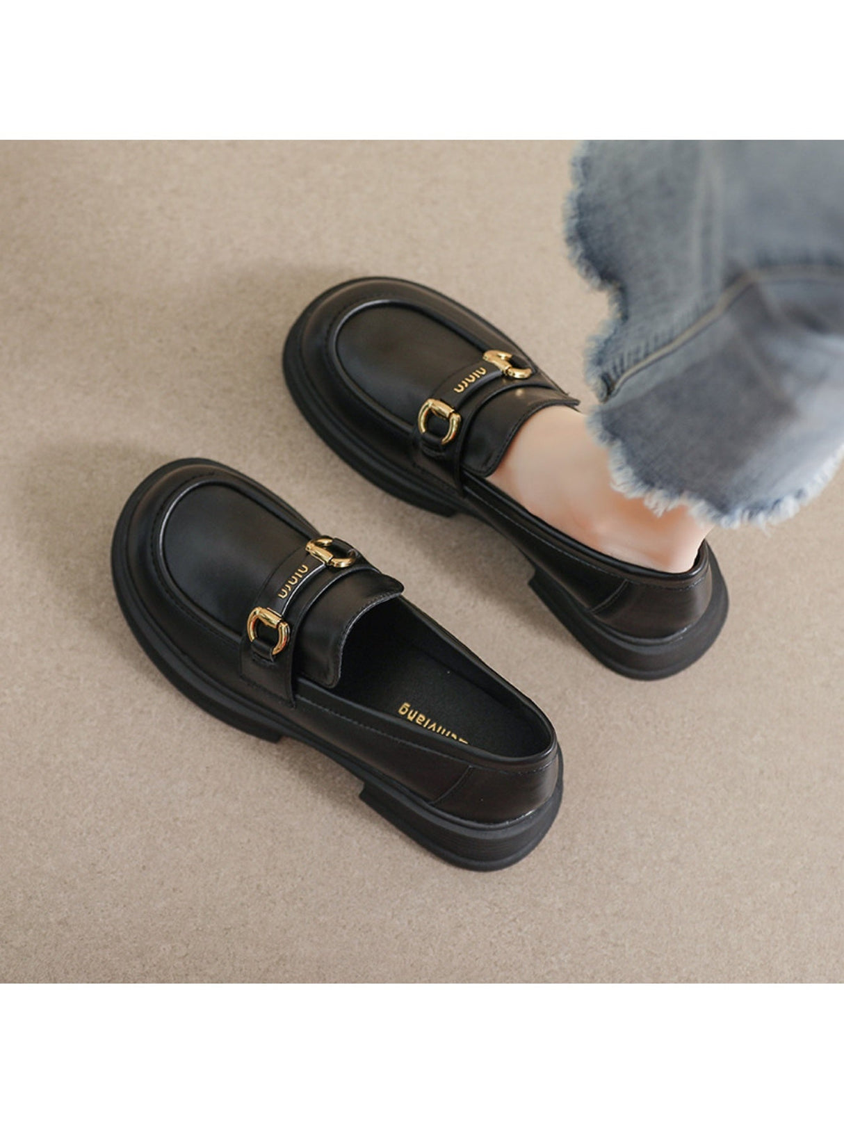 Liber Spring and Autumn Thick-soled Metal Buckle Women's Loafers