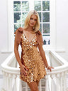 Sexy Halter Top Low-cut Gauze Ribbon Slim Fit Sequins Parties Christmas Party Short Dress