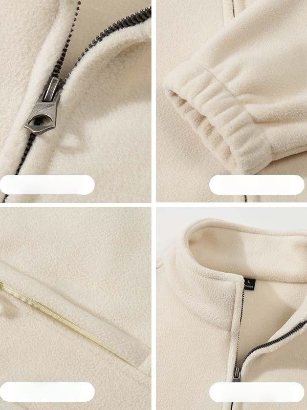 Fleece Loose Stand Collar Zipper Jackets