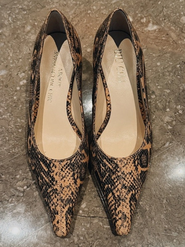BIUCILI Midnight Phantom Sharp-edged Snakeskin High Heels Elegant And Stylish Wedge Heels