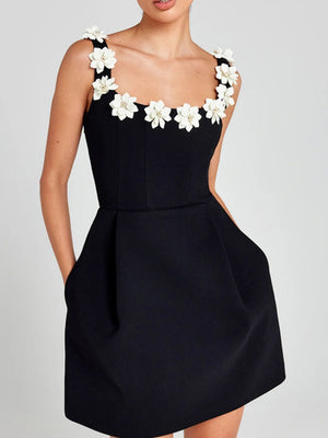 3D Flowers Temperament A-pendulum Seminarians Mini&Short Dresses