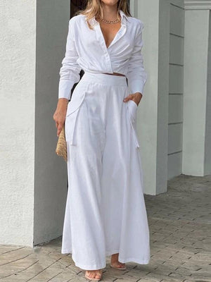 Solid Color Loose-fitting Wide-leg Pants Two-piece Set