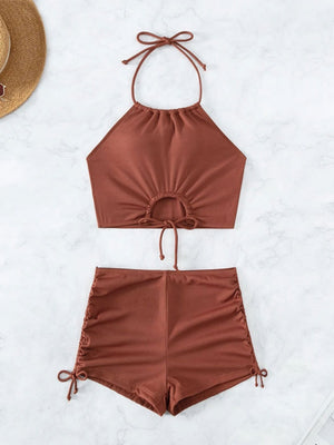 High-waisted Halter Strap Two-piece Flat-angle Sporty Beach Bikini