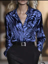 Zebra Print Single-breasted Slim-fit Satin Casual Shirts