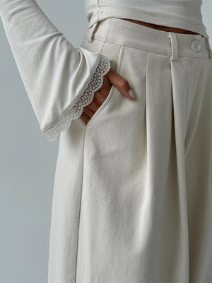 High-waisted, Pleated, Slimming Wide-leg Trousers For Work