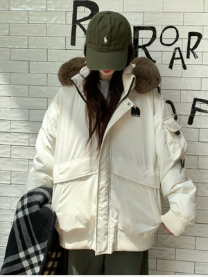 Parka Work Clothes Pocket With Fur Collar Loose Thickened Winter Outdoor Cotton-padded Clothing