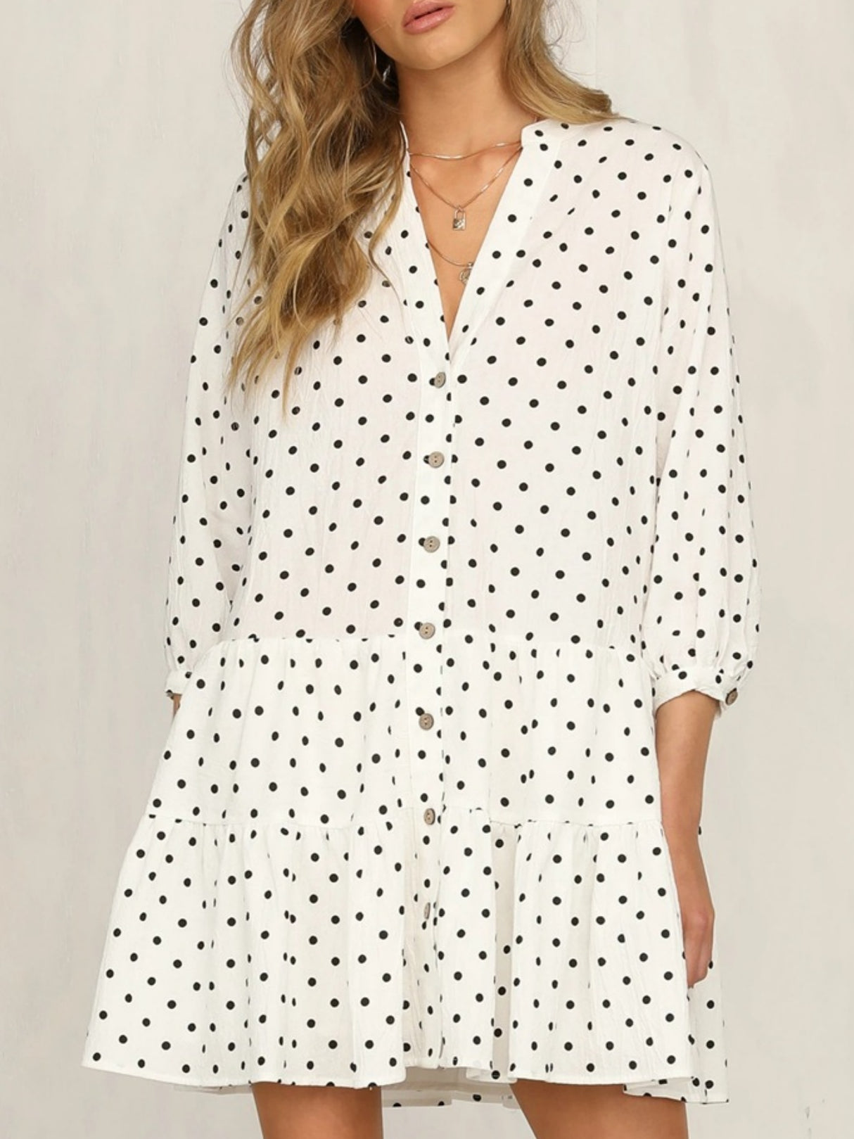 Polka Dots Ruffle V-neck Mini&Short Dresses