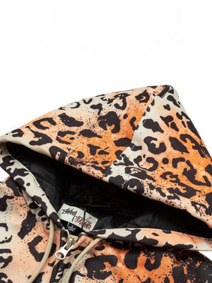Embroidered Leopard Print Loose Cotton Keep Warm Hooded Jacket