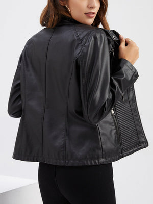 Three-dimensional Decoration Stand Collar Slim Fit Leather Jacket