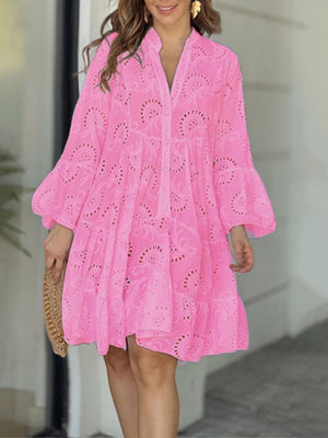 Embroidery Hollow Loose-fit Midi Dresses