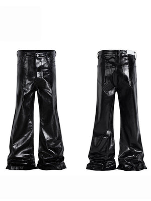 Dark Coating Glossy Slim Slimming Wide-leg Trumpet Mopping Pants