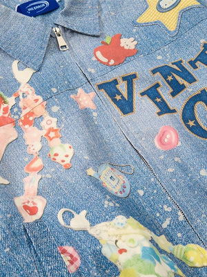 Fun And Stylish Prints Loose Washing Denim Jacket