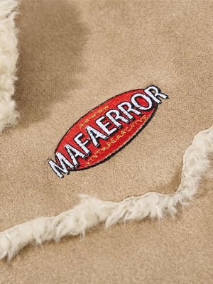 Letter Embroidery Suede Plush Collared Jacket