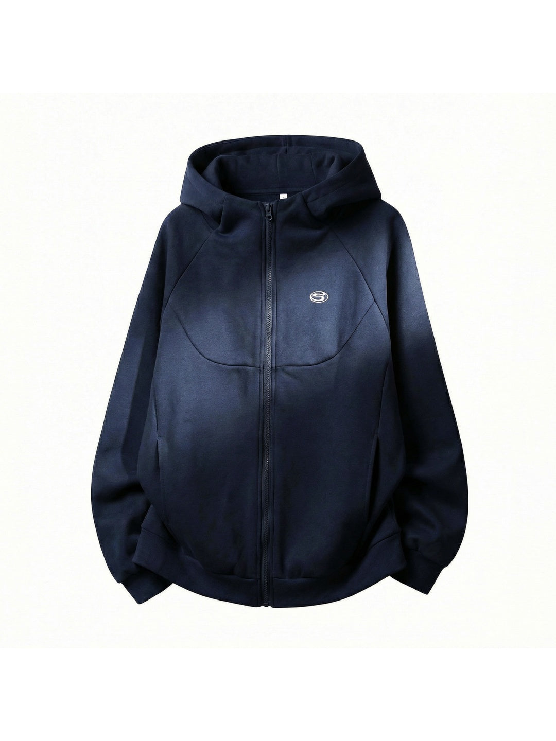 Boxy Color-blocked Embroidery Hoodies Cardigan