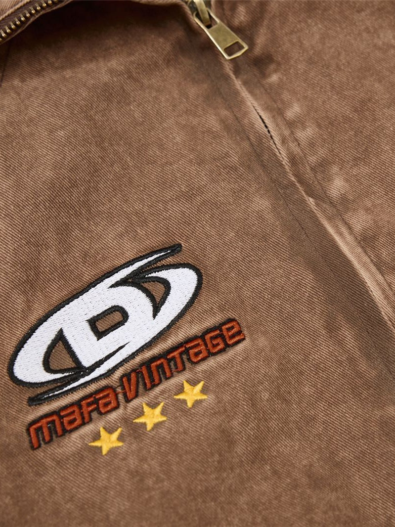 Retro Old Splicing Letter Embroidery Lapel Jackets