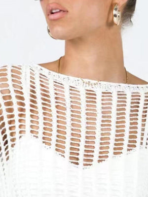 Liber Autumn women's see-through knitted loose hollow pullover mesh see-through top