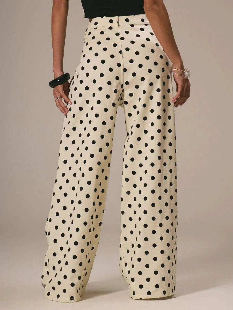 Polka Dot Loose-fitting Casual Mid-waist Trousers