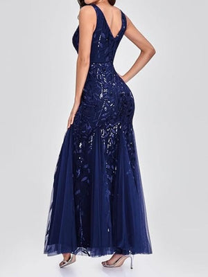 V-Neck Christmas Sequins Maxi Dresses