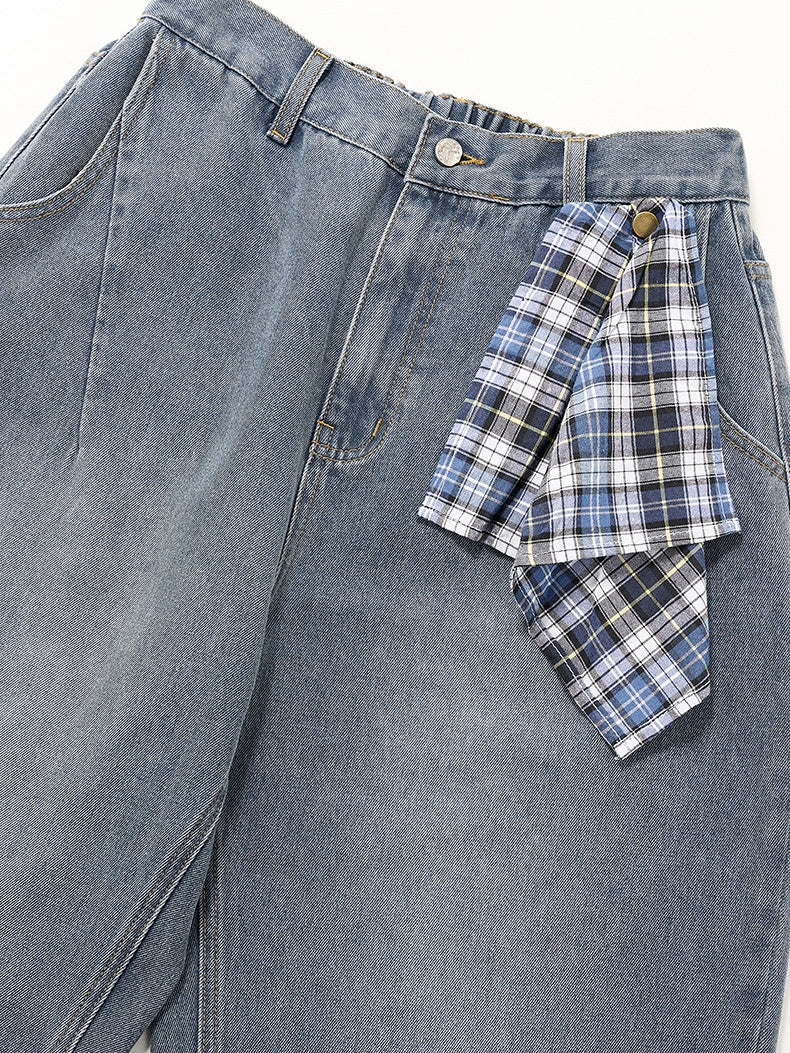 Removable Square Scarf Washing Old Casual Jeans