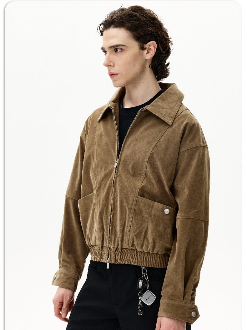 Old Money Style Draping Loose Faux Suede Lapel Jackets