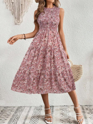 Floral Print Round Neck Sleeveless Maxi Dresses