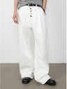 Retro Straight-fit Double Pleat Button Loose-fit Denim Pants