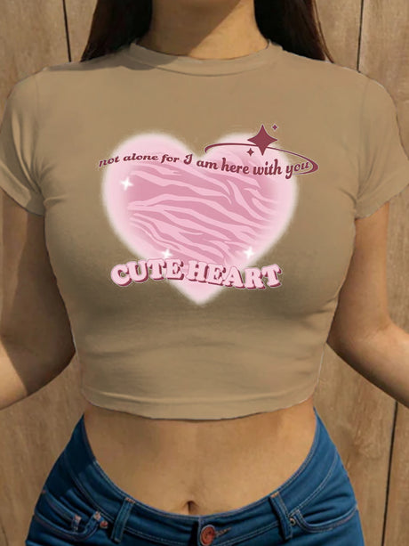 Liber Summer Women's Y2K Hot Girl Print Round Neck Short Sleeve T-Shirt