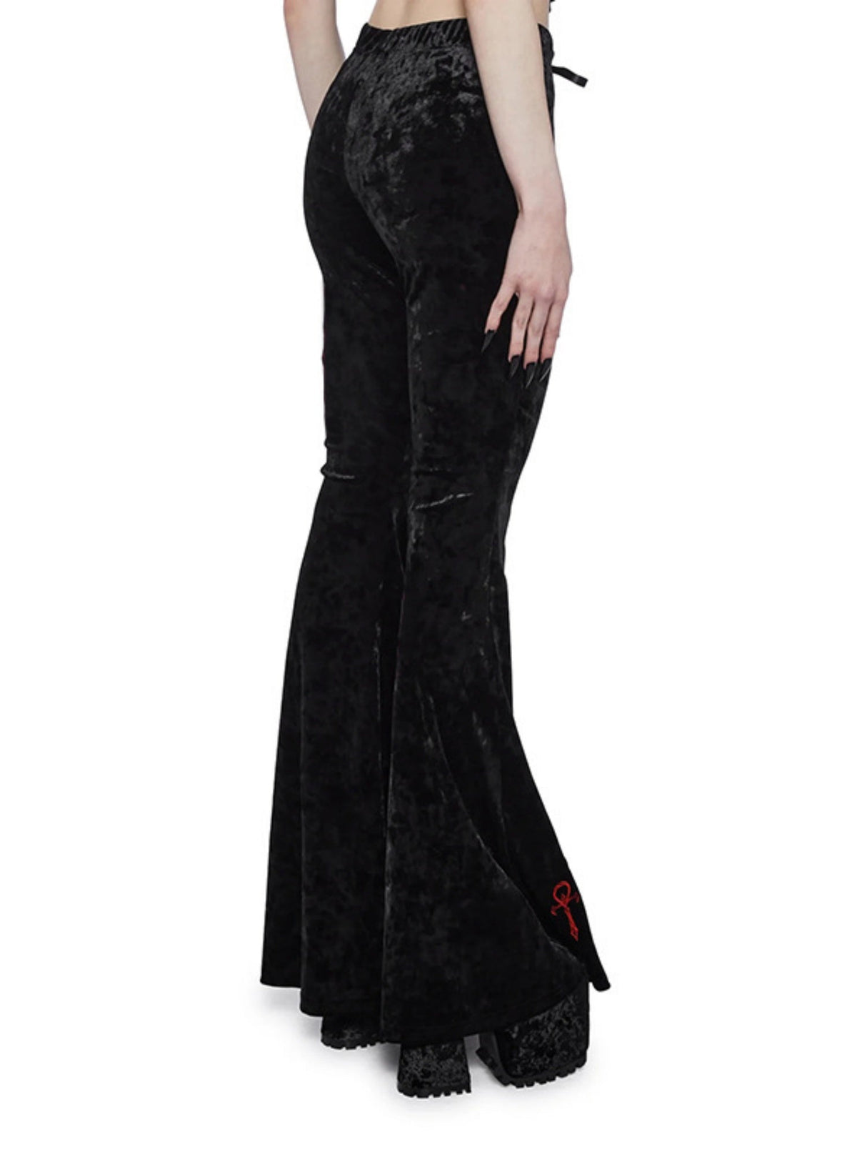 Y2K Velvet Ribbon Embroidery High-waisted Flared Pants Slimming Pants