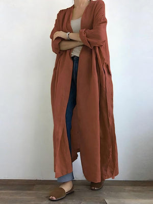 Leisure Long Sleeve Loose Long Trench Coats