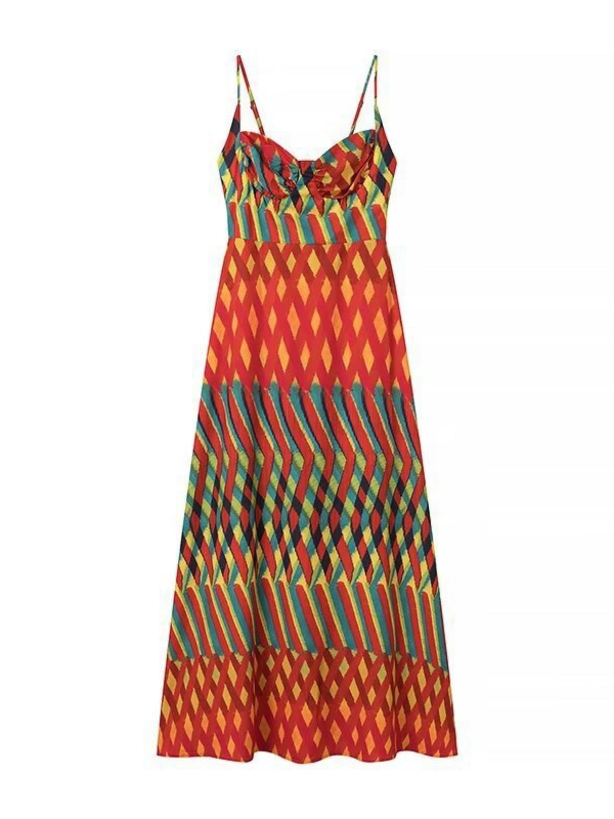 Color-blocked Print Spaghetti Strap Maxi Skirt Maxi Dresses