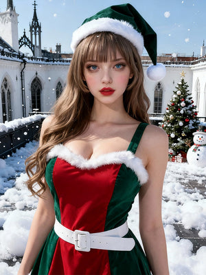 Christmas Party Stage Performance Dress Hats 2-piece Sets